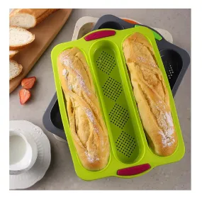 1 x High Temperature Resistant Silicone Three-Slot Baguette Loaf Pan with Open Hole for French Pie