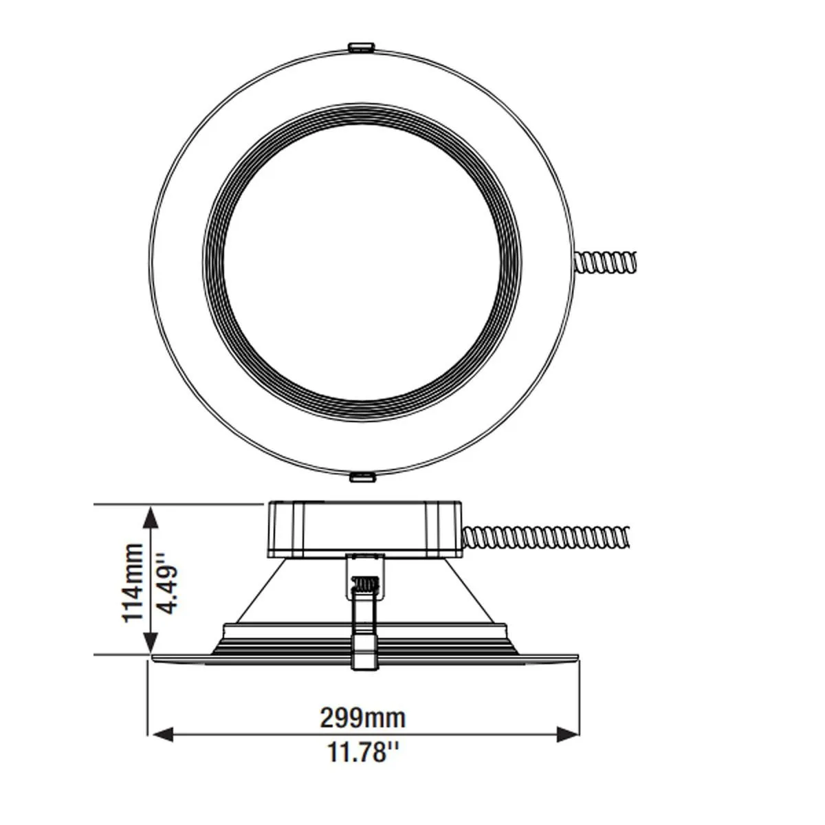 10 Inch Commercial LED Downlight, 30 Watts, 3500 Lumens, Selectable 2700K to 5000K, Baffle Trim, 120-277V