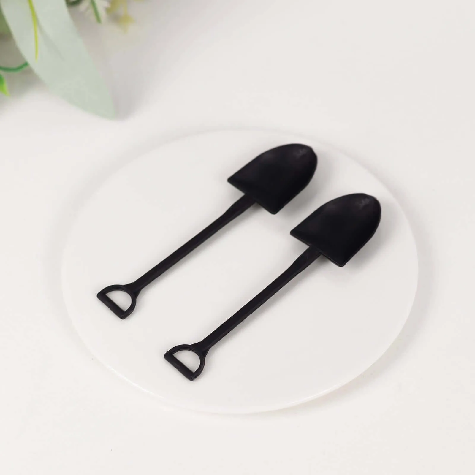 100 Pack Black Mini Shovel Plastic Ice Cream Spoons, 4.5" Disposable Dessert Spoons