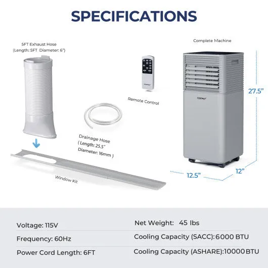 10000 BTU Air Cooler with Fan and Dehumidifier Mode-Gray