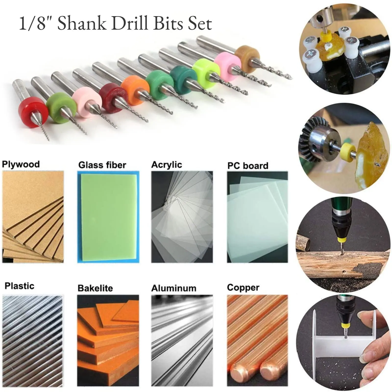 10Pcs PCB Drill Bits Set, 1/8" Shank Tungsten Carbide Micro Drill Bits Kit for PCB Print Circuit Board (0.6-1.5mm)