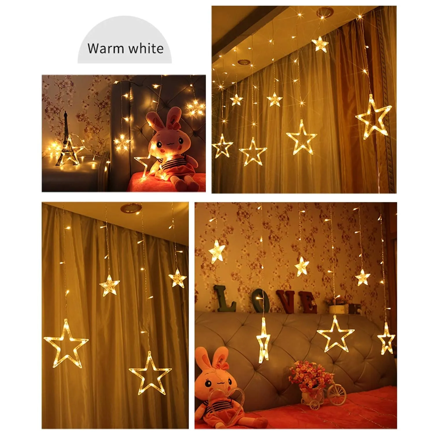 1278 12 STARS CURTAIN STRING LIGHTS, WINDOW CURTAIN LIGHTS WITH 8 FLASHING MODES DECORATION FOR FESTIVALS