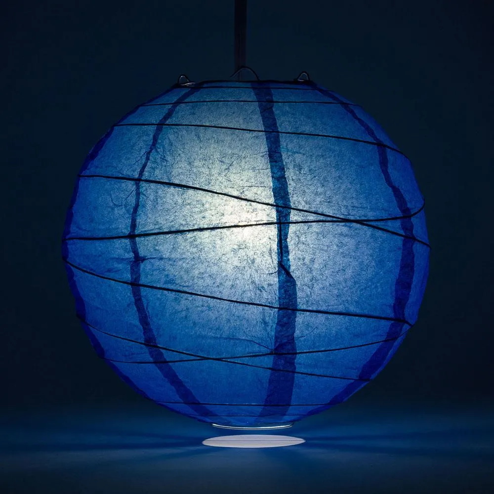 12" Dark Blue Round Paper Lantern, Crisscross Ribbing, Chinese Hanging Wedding & Party Decoration