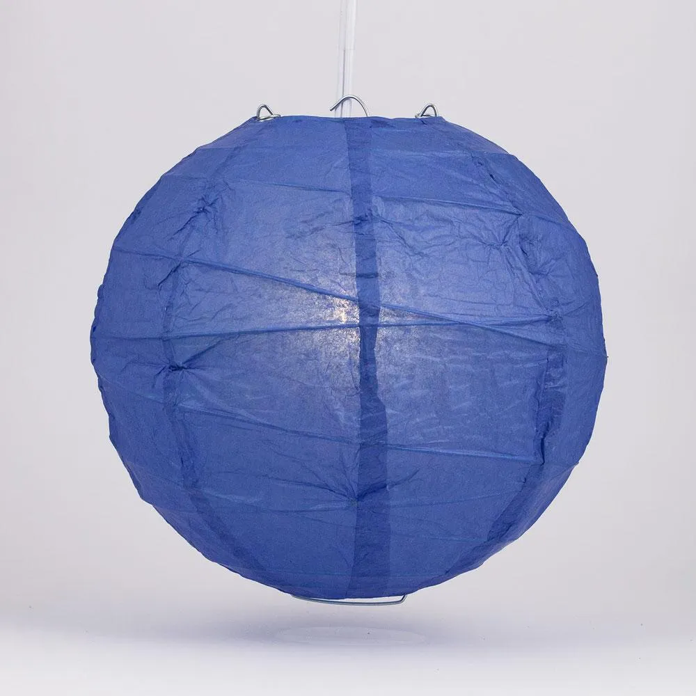 12" Dark Blue Round Paper Lantern, Crisscross Ribbing, Chinese Hanging Wedding & Party Decoration