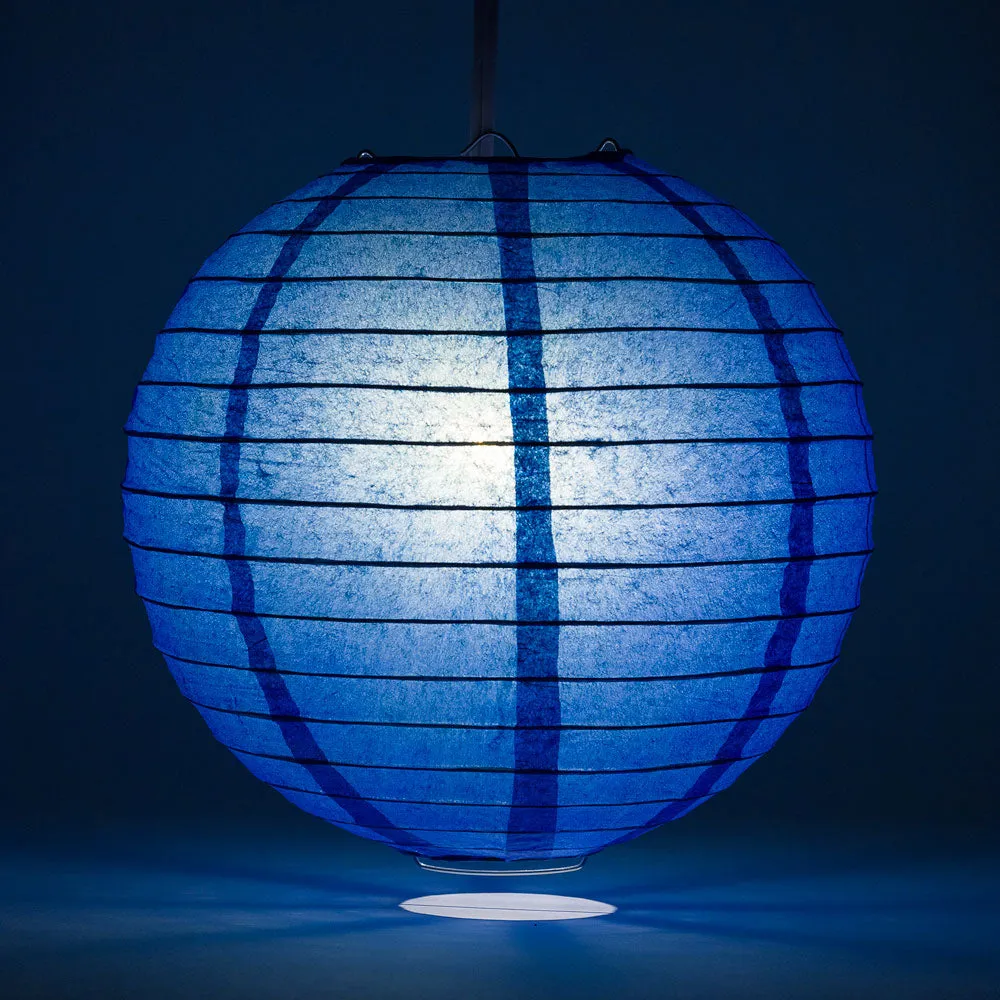 12" Dark Blue Round Paper Lantern, Even Ribbing, Chinese Hanging Wedding & Party Decoration