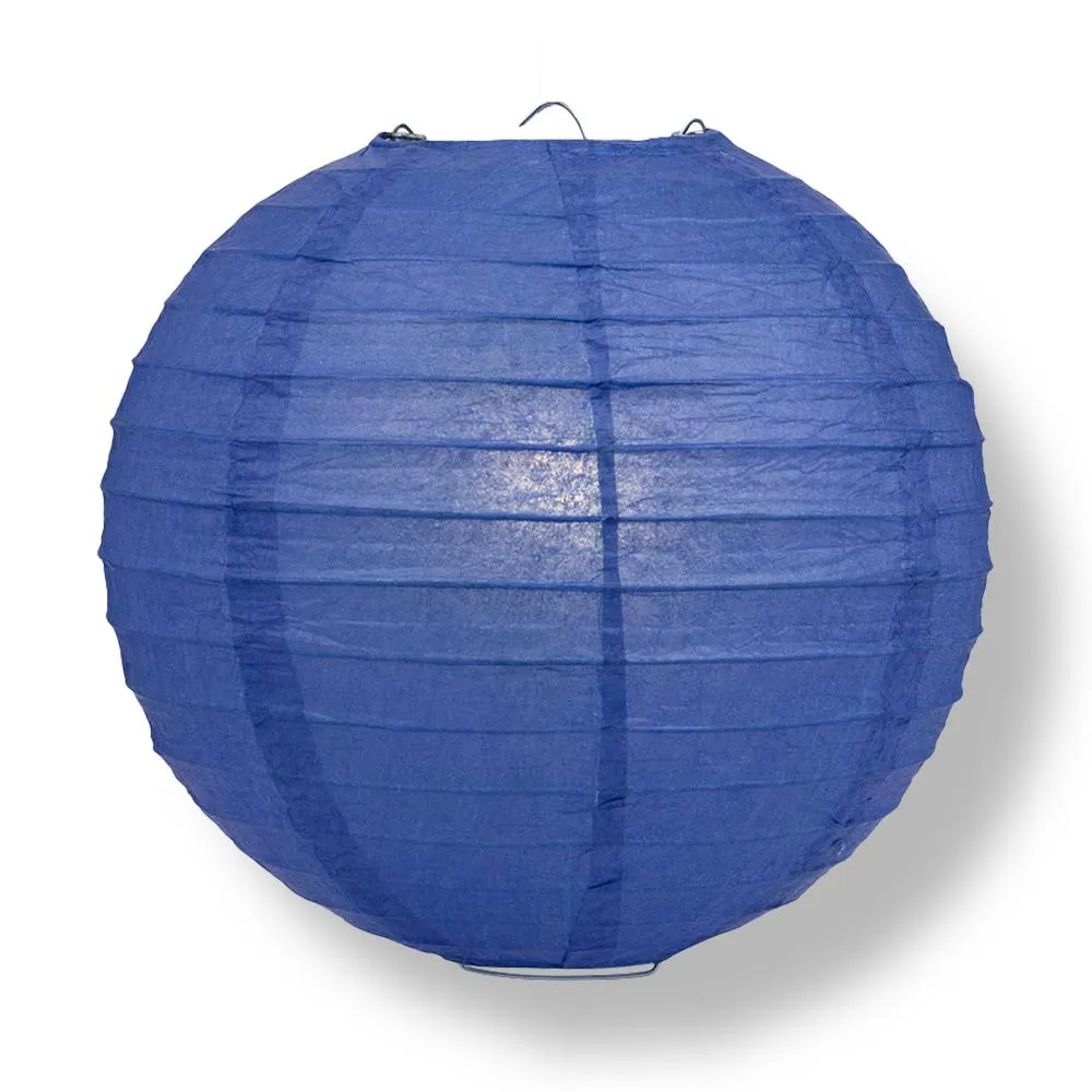 12" Dark Blue Round Paper Lantern, Even Ribbing, Chinese Hanging Wedding & Party Decoration