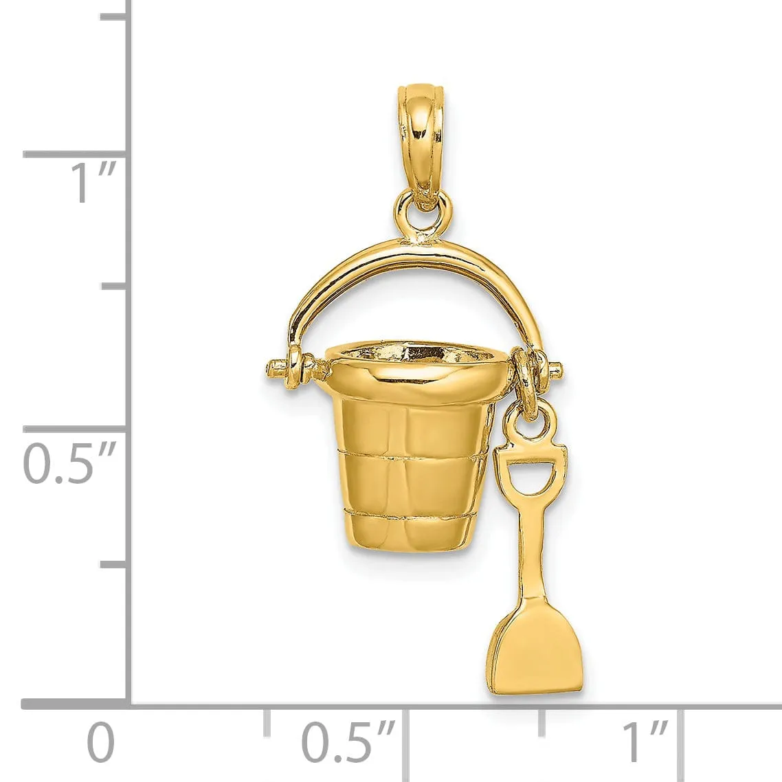 14K Yellow Gold Polished Finish 3-Dimensional MYRTLE BEACH Florida Bucket and Shovel Charm Pendant