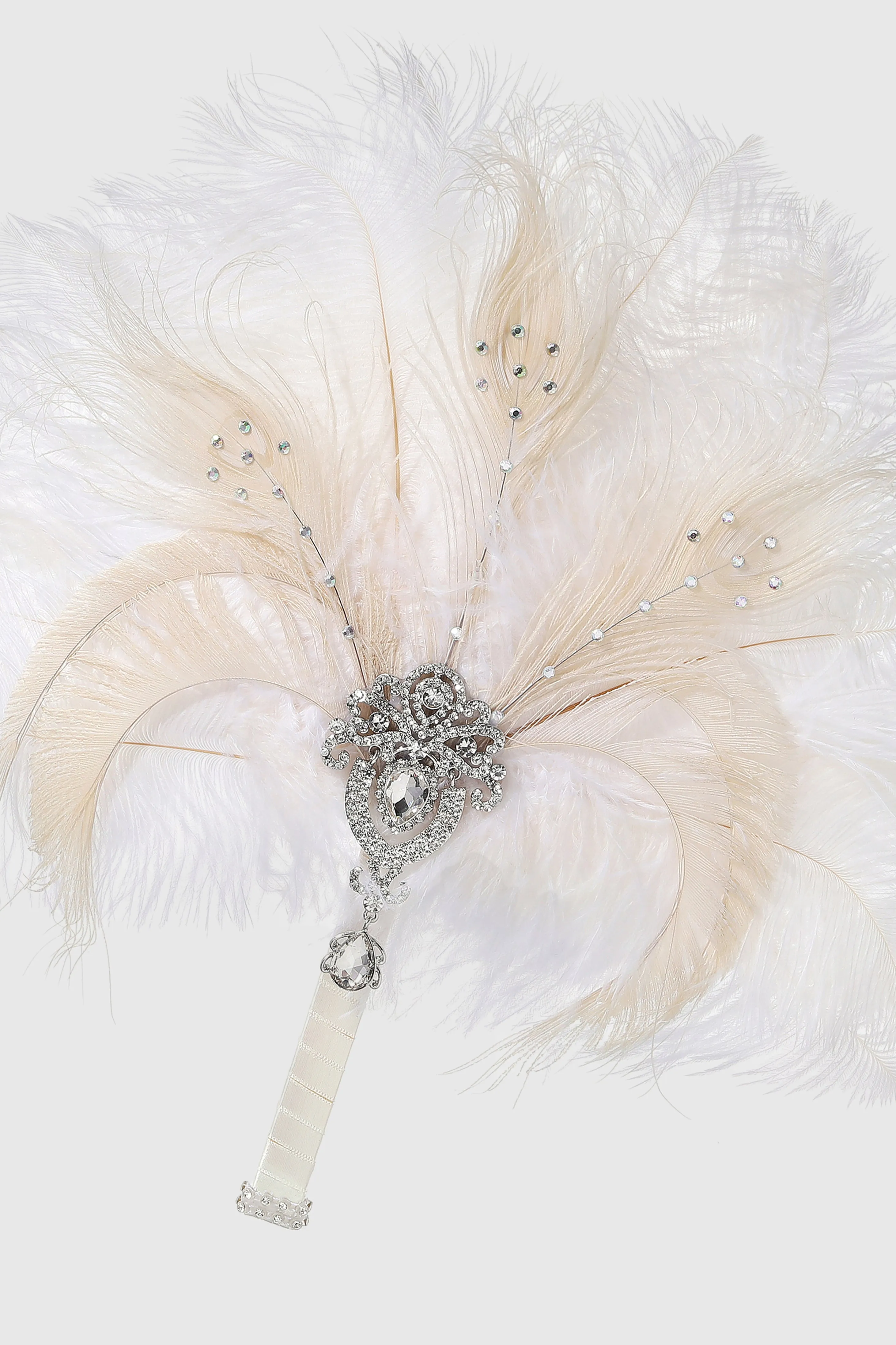 1920s Vintage Rhinestone Feather Fan