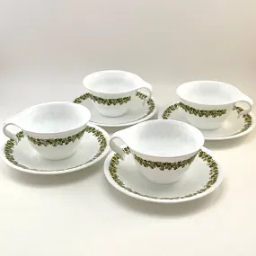 1970s Corelle Livingware Spring Blossom/Crazy Daisy Cups & Saucers