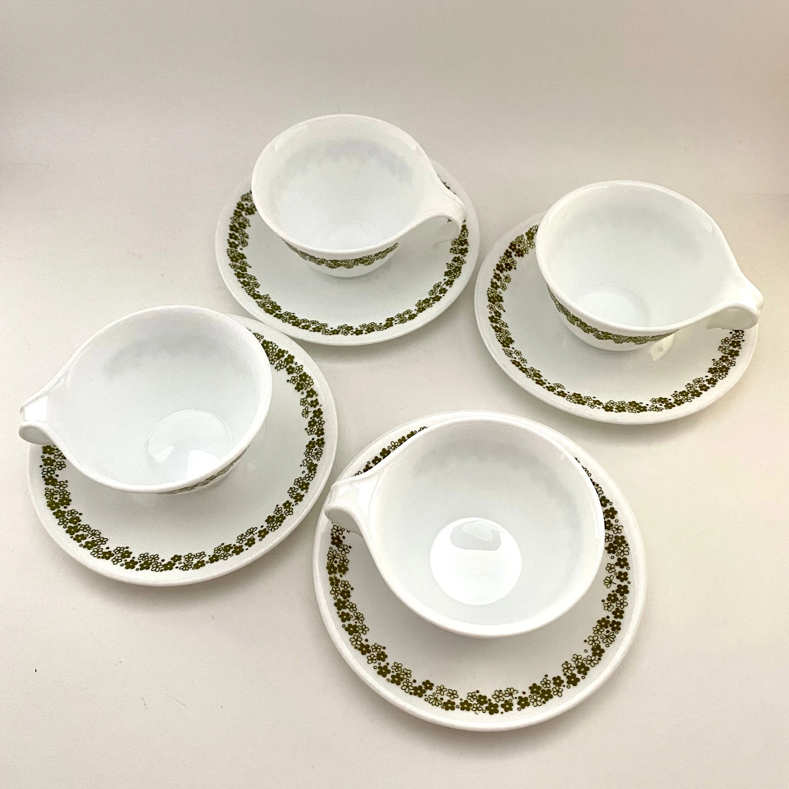 1970s Corelle Livingware Spring Blossom/Crazy Daisy Cups & Saucers