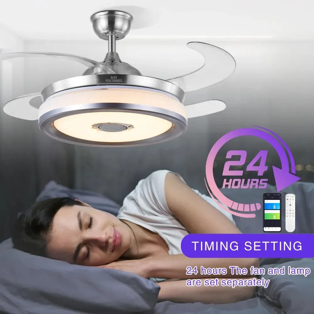 2024 New Retractable Bluetooth Ceiling Fan with Speaker, Retractable Ceiling Fan with Light and Remote/APP Control