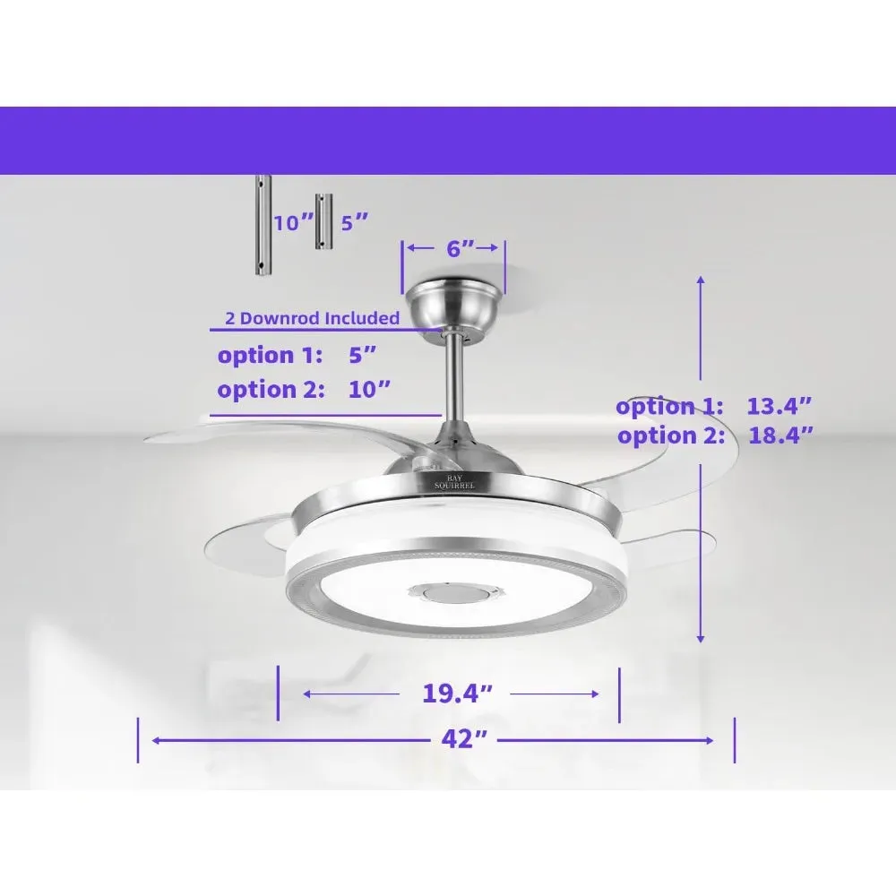 2024 New Retractable Bluetooth Ceiling Fan with Speaker, Retractable Ceiling Fan with Light and Remote/APP Control