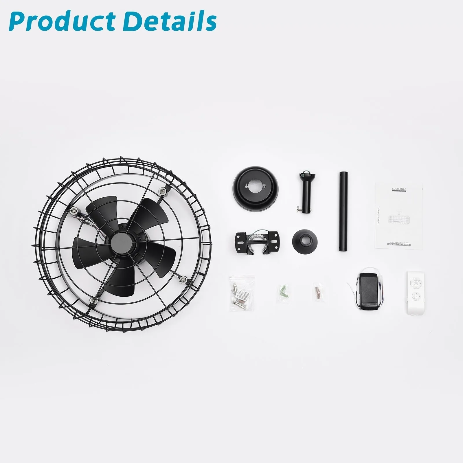 20.24" Caged Ceiling Fan with  Remote Control,Timer, 3 Speeds Indoor Ceiling Fan (No include Bulbs)