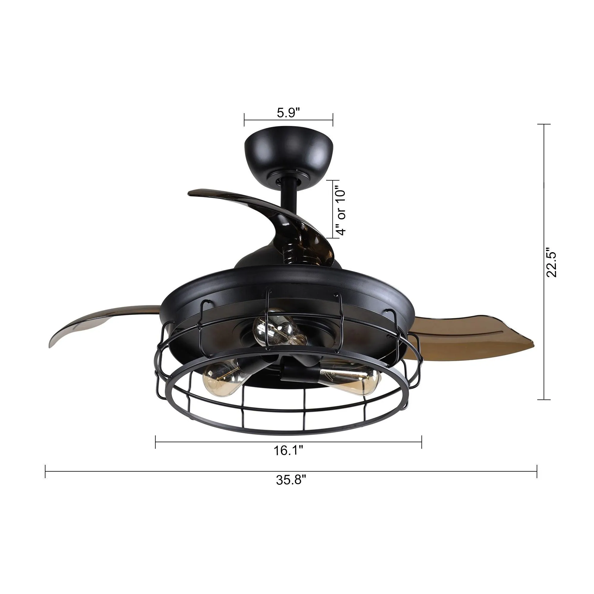 36" Pickett Industrial Downrod Mount Ceiling Fan with Lighting and Remote Control