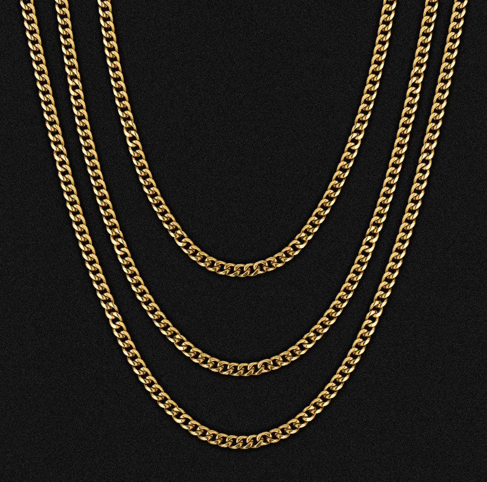 3mm/4mm/6mm Miami Cuban Link Chain with Lobster Clasp in 18K Gold/ White Gold