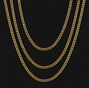 3mm/4mm/6mm Miami Cuban Link Chain with Lobster Clasp in 18K Gold/ White Gold