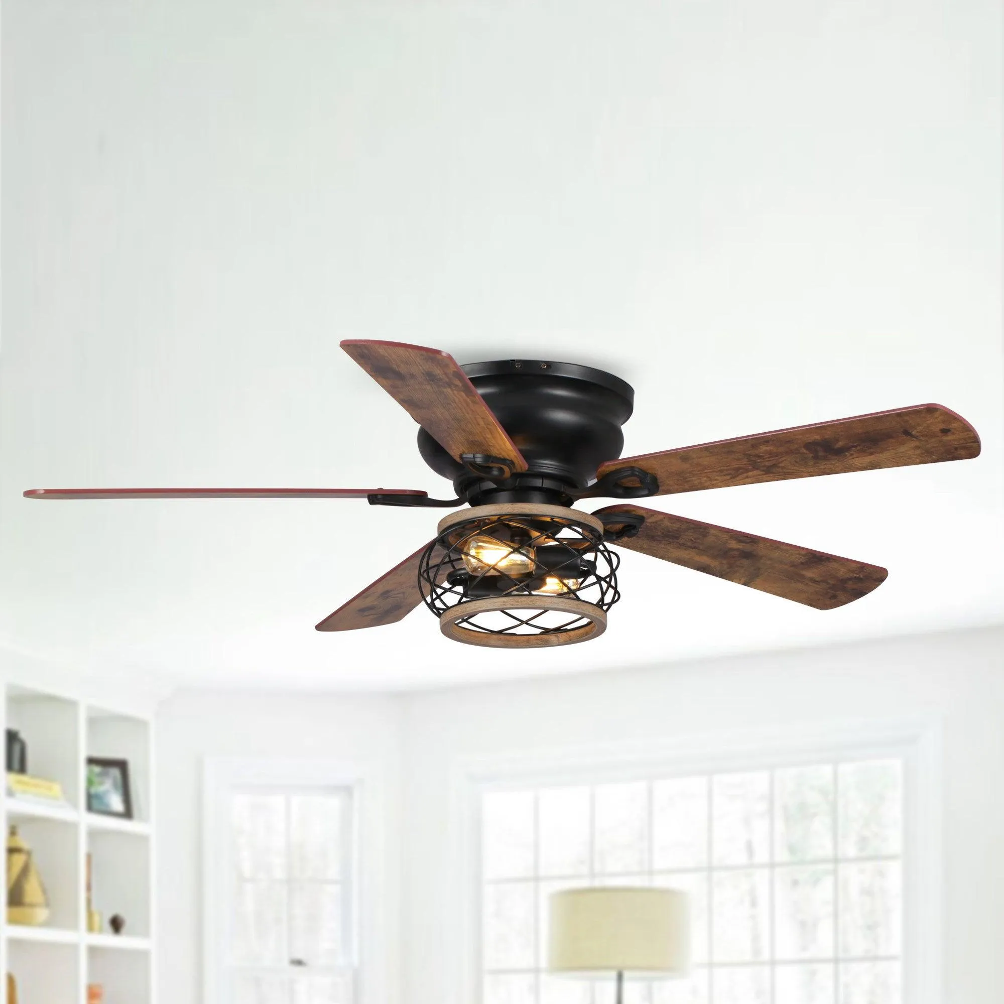 48"Antwerp Farmhouse Flush Mount Reversible Ceiling Fan with Lighting and Remote Control