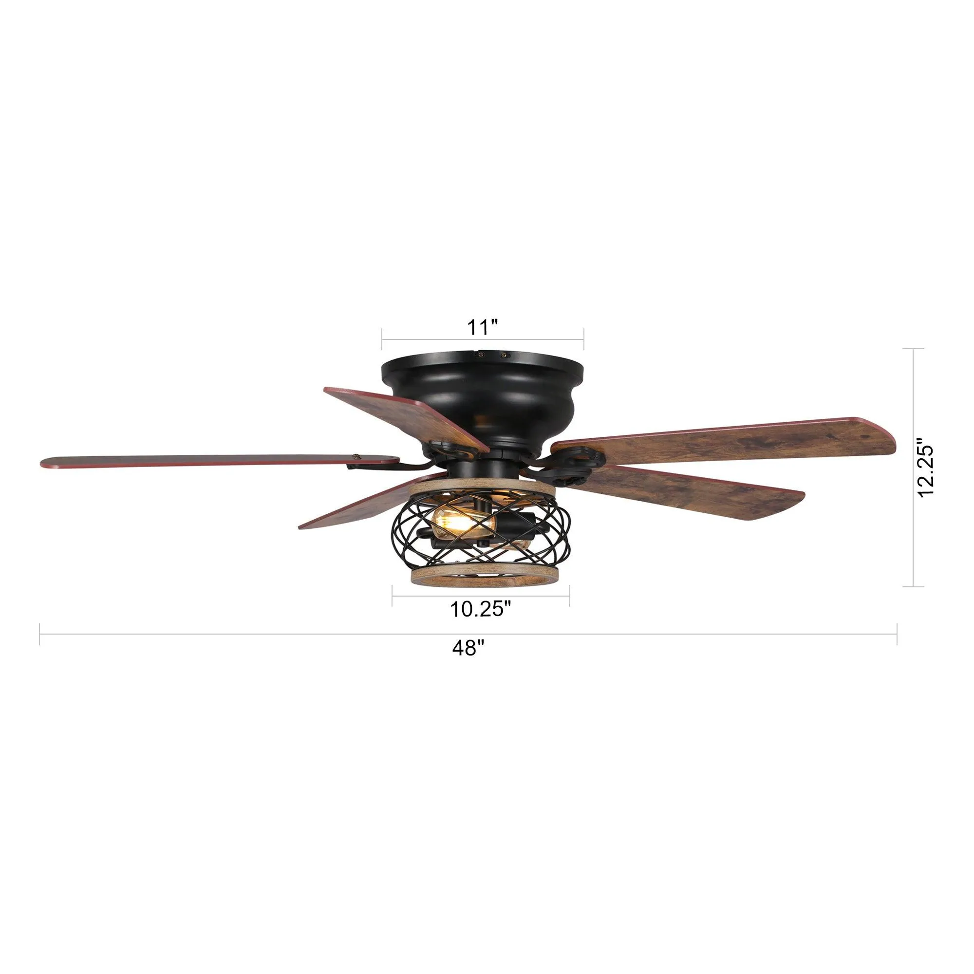 48"Antwerp Farmhouse Flush Mount Reversible Ceiling Fan with Lighting and Remote Control