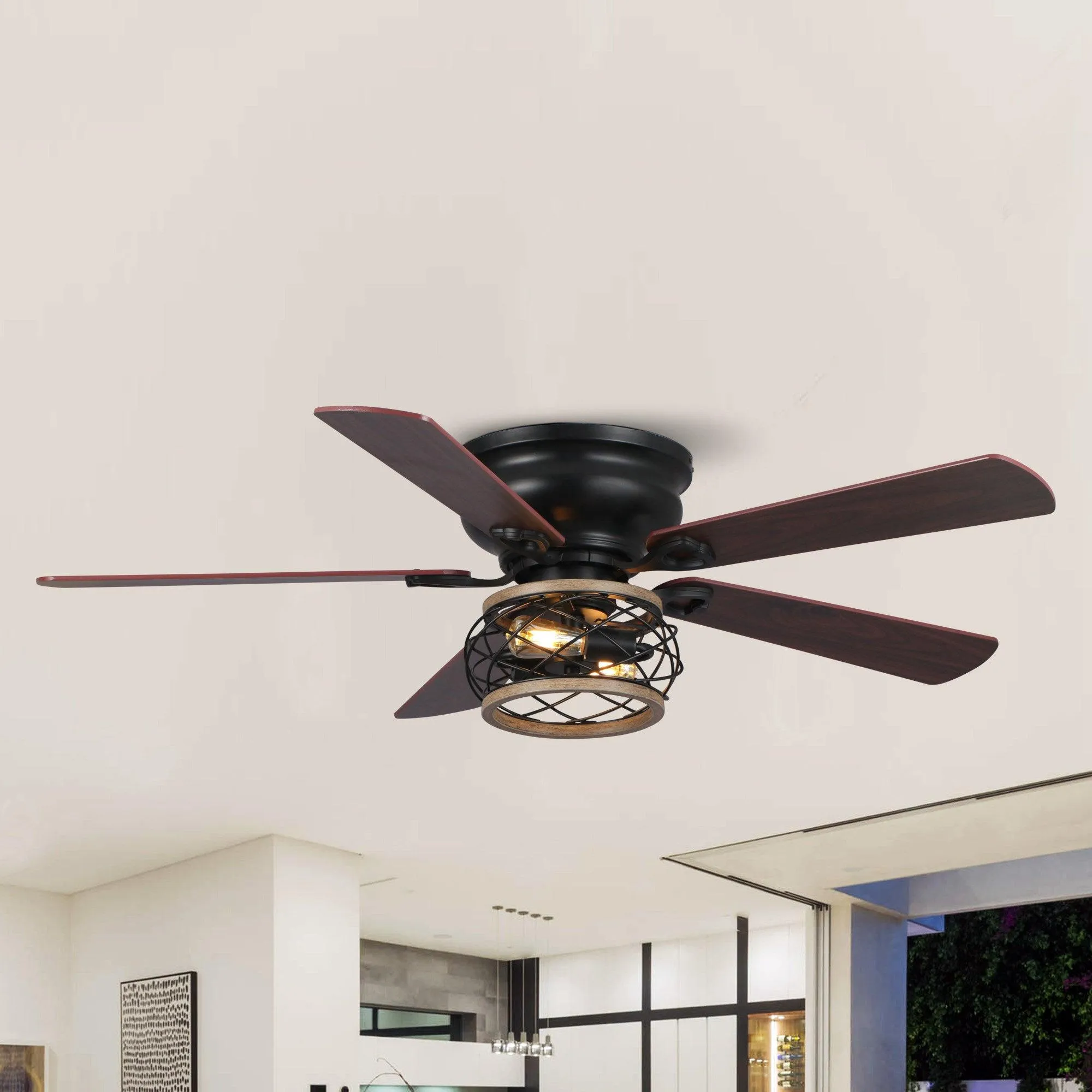 48"Antwerp Farmhouse Flush Mount Reversible Ceiling Fan with Lighting and Remote Control