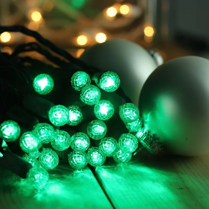 50-light  G12 Green LED Christmas Lights, 4" Spacing Green Wire