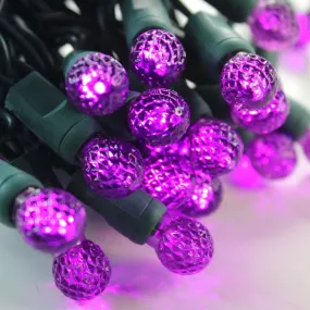 50-light  G12 Purple LED Christmas Lights, 4" Spacing Green Wire