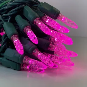 50-light  M5 Pink LED Christmas Lights, 4" Spacing Green Wire