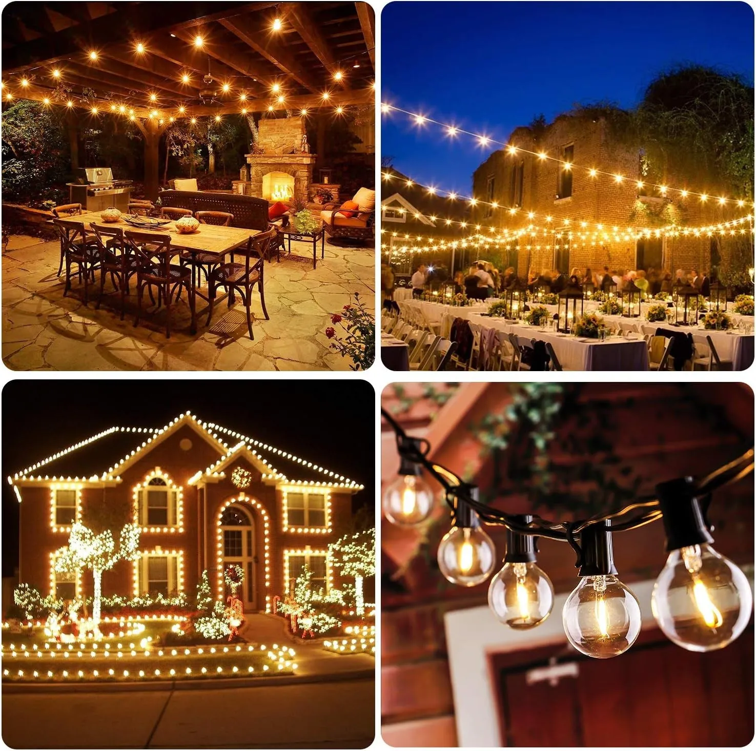 50FT LED G40 Globe String Lights, Shatterproof Outdoor Patio String Lights with 50 2 Dimmable Edison Bulbs, 50 Backyard Hanging Bistro Light Waterproof for Balcony Party Wedding Market Cafe