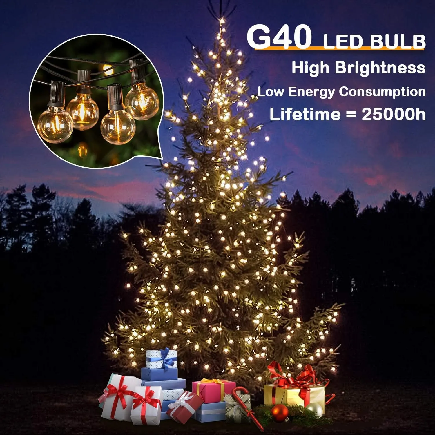 50FT LED G40 Globe String Lights, Shatterproof Outdoor Patio String Lights with 50 2 Dimmable Edison Bulbs, 50 Backyard Hanging Bistro Light Waterproof for Balcony Party Wedding Market Cafe