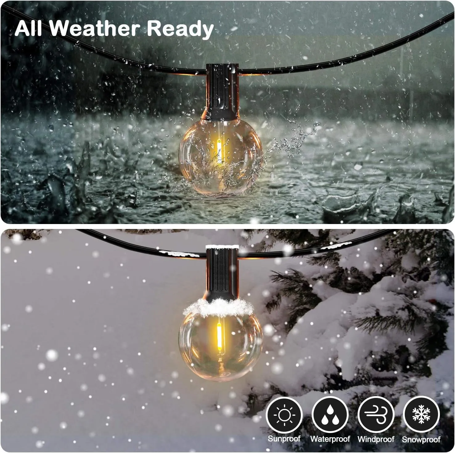 50FT LED G40 Globe String Lights, Shatterproof Outdoor Patio String Lights with 50 2 Dimmable Edison Bulbs, 50 Backyard Hanging Bistro Light Waterproof for Balcony Party Wedding Market Cafe