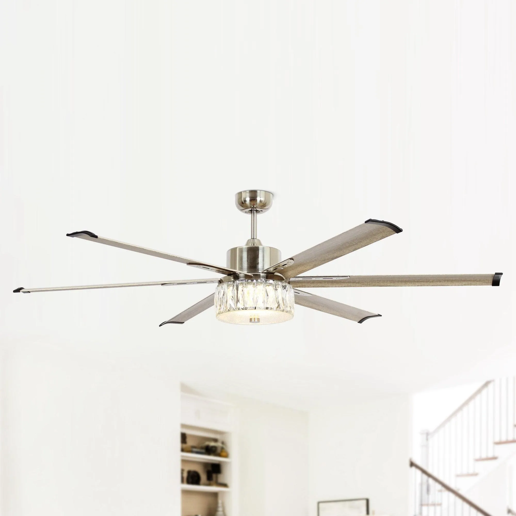 65" Modern Brushed Nickel DC Motor Downrod Mount Reversible Ceiling Fan with Lighting and Remote Control