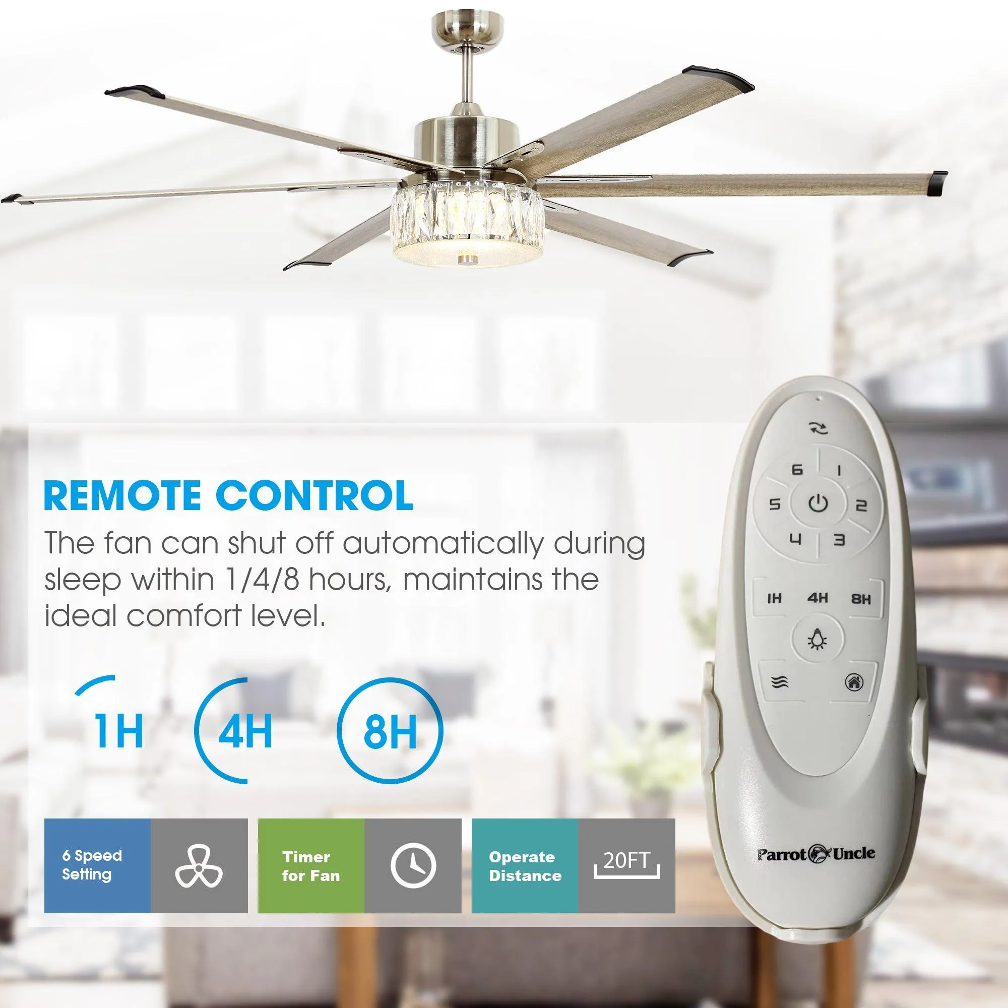 65" Modern Brushed Nickel DC Motor Downrod Mount Reversible Ceiling Fan with Lighting and Remote Control