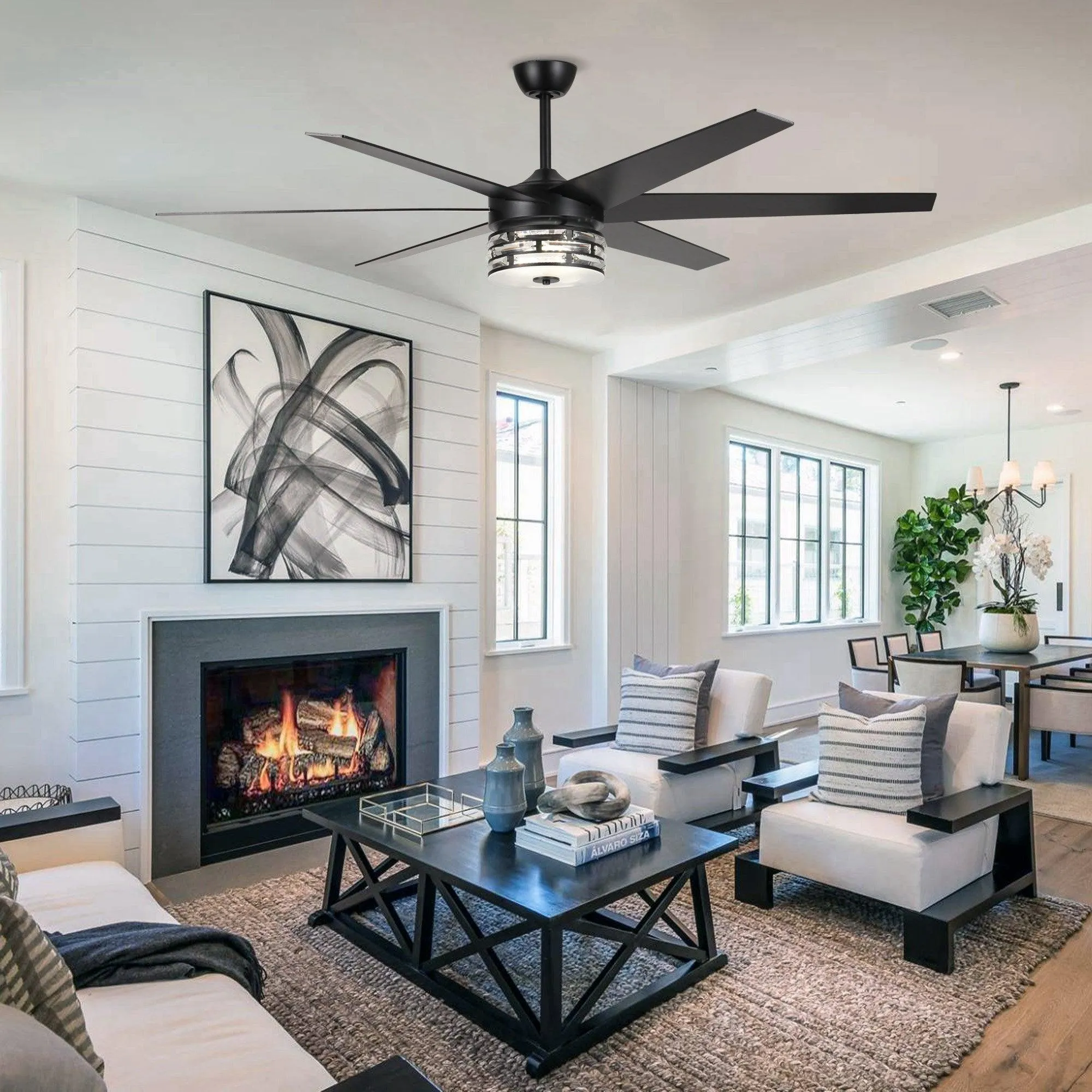 70" Modern DC Motor Downrod Mount Reversible Ceiling Fan with Lighting and Remote Control