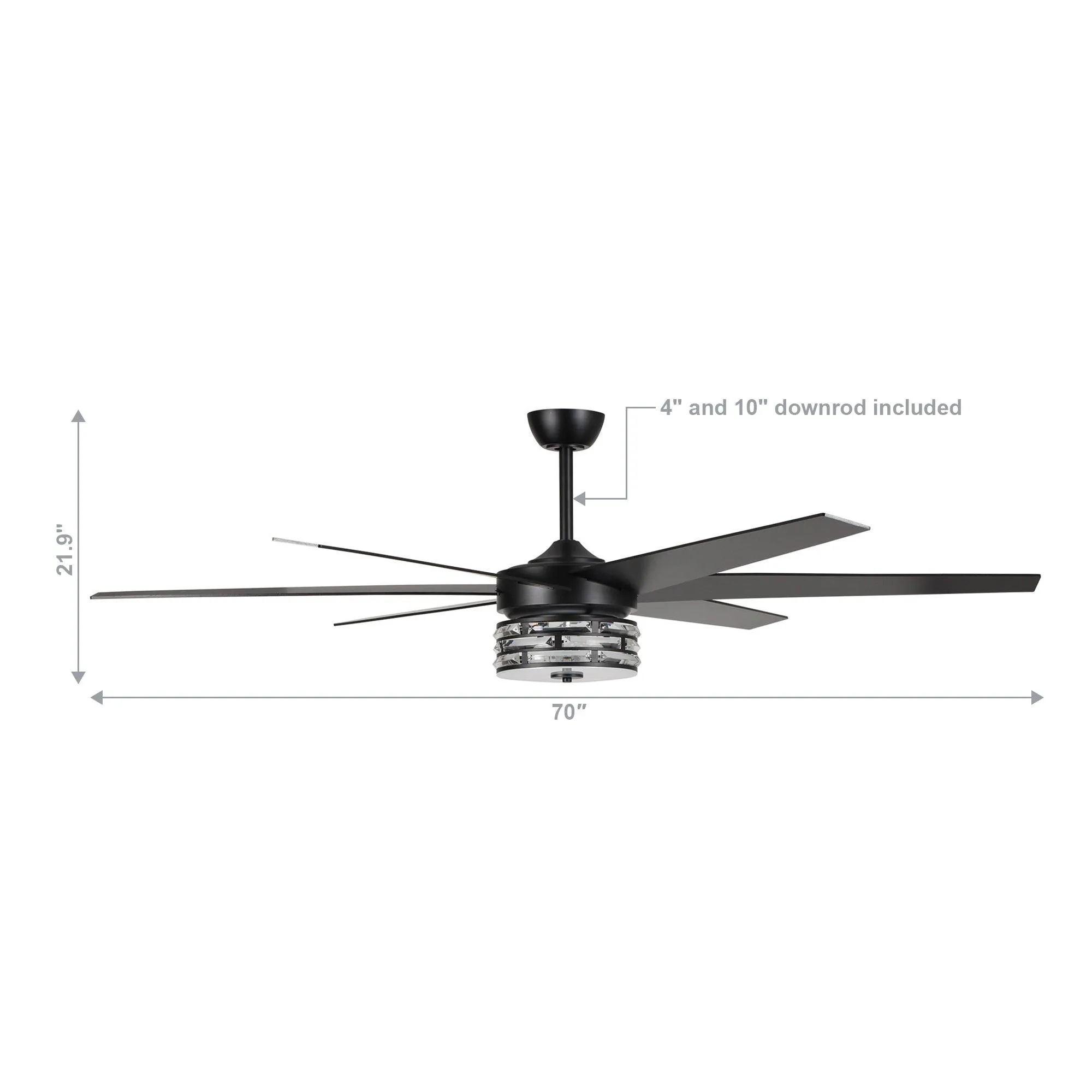 70" Modern DC Motor Downrod Mount Reversible Ceiling Fan with Lighting and Remote Control