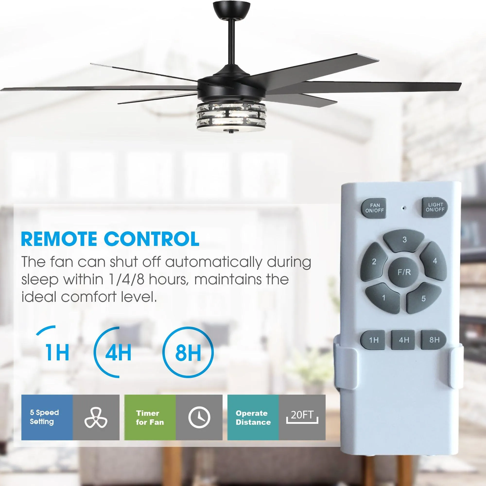 70" Modern DC Motor Downrod Mount Reversible Ceiling Fan with Lighting and Remote Control