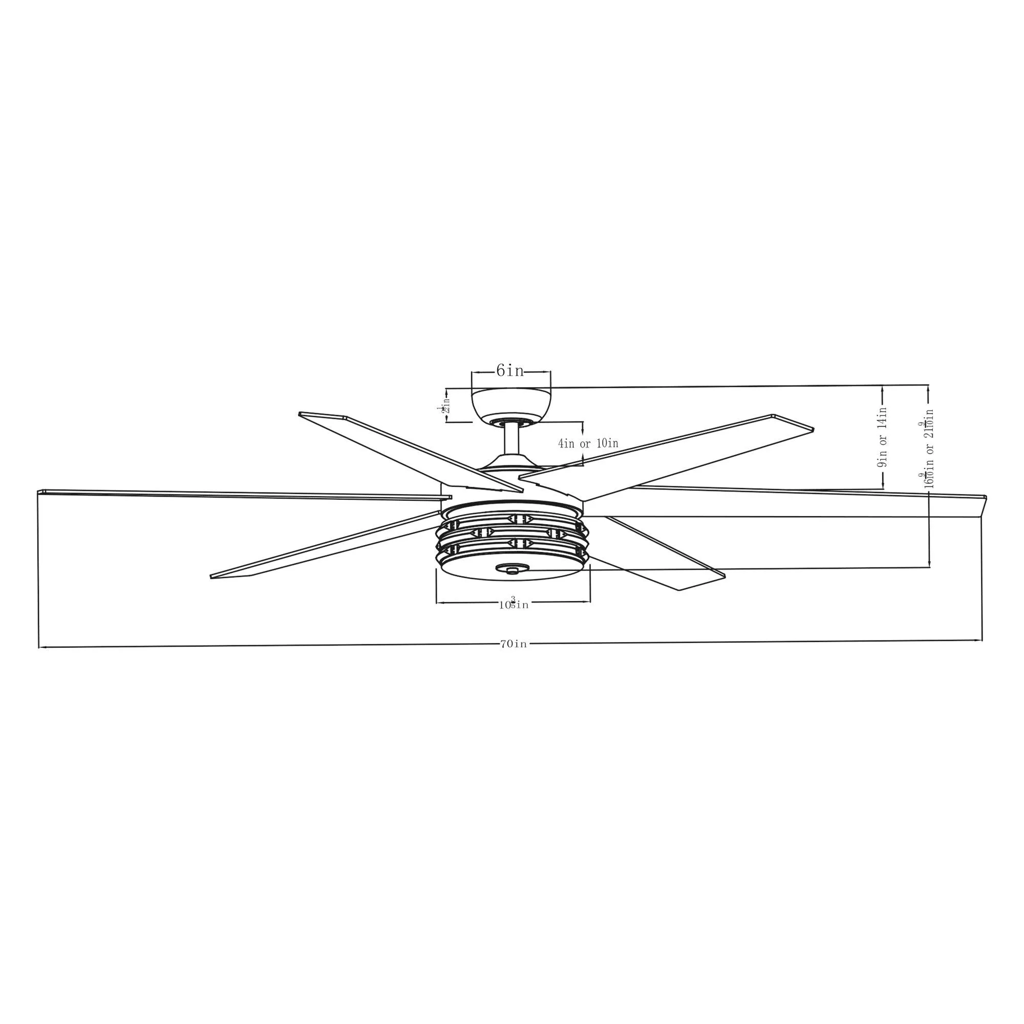 70" Modern DC Motor Downrod Mount Reversible Ceiling Fan with Lighting and Remote Control