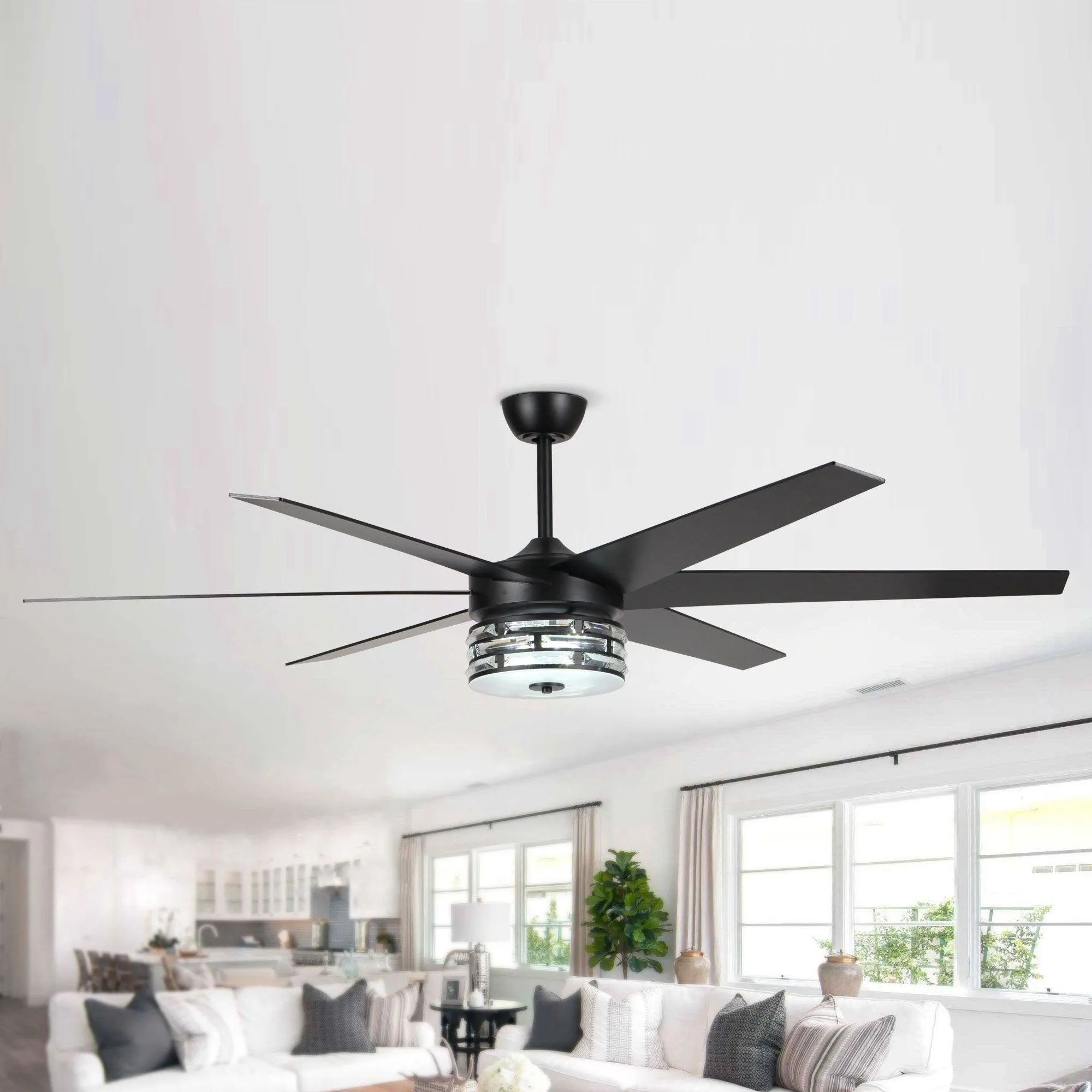 70" Modern DC Motor Downrod Mount Reversible Ceiling Fan with Lighting and Remote Control