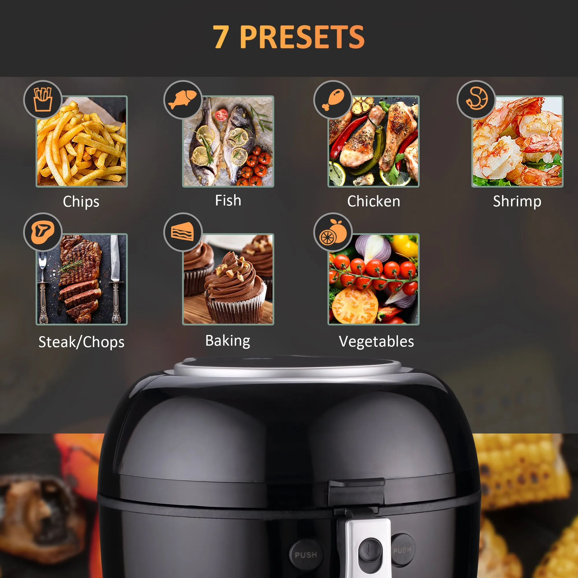 7L Digital Air Fryer Oven with Air Fry, Roast, Broil, Bake, Dehydrate, 7 Presets, Rapid Air Circulation, 60-Minute Timer and Non-stick Basket