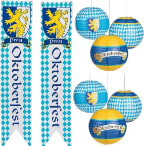 8 Pcs Oktoberfest Decorations Set  6 Hanging Paper Lantern & 2 Wall Banner For Oktoberfest Party Supplies | Oktoberfest Decor