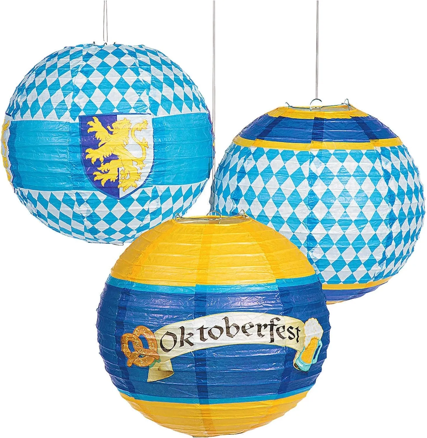 8 Pcs Oktoberfest Decorations Set  6 Hanging Paper Lantern & 2 Wall Banner For Oktoberfest Party Supplies | Oktoberfest Decor