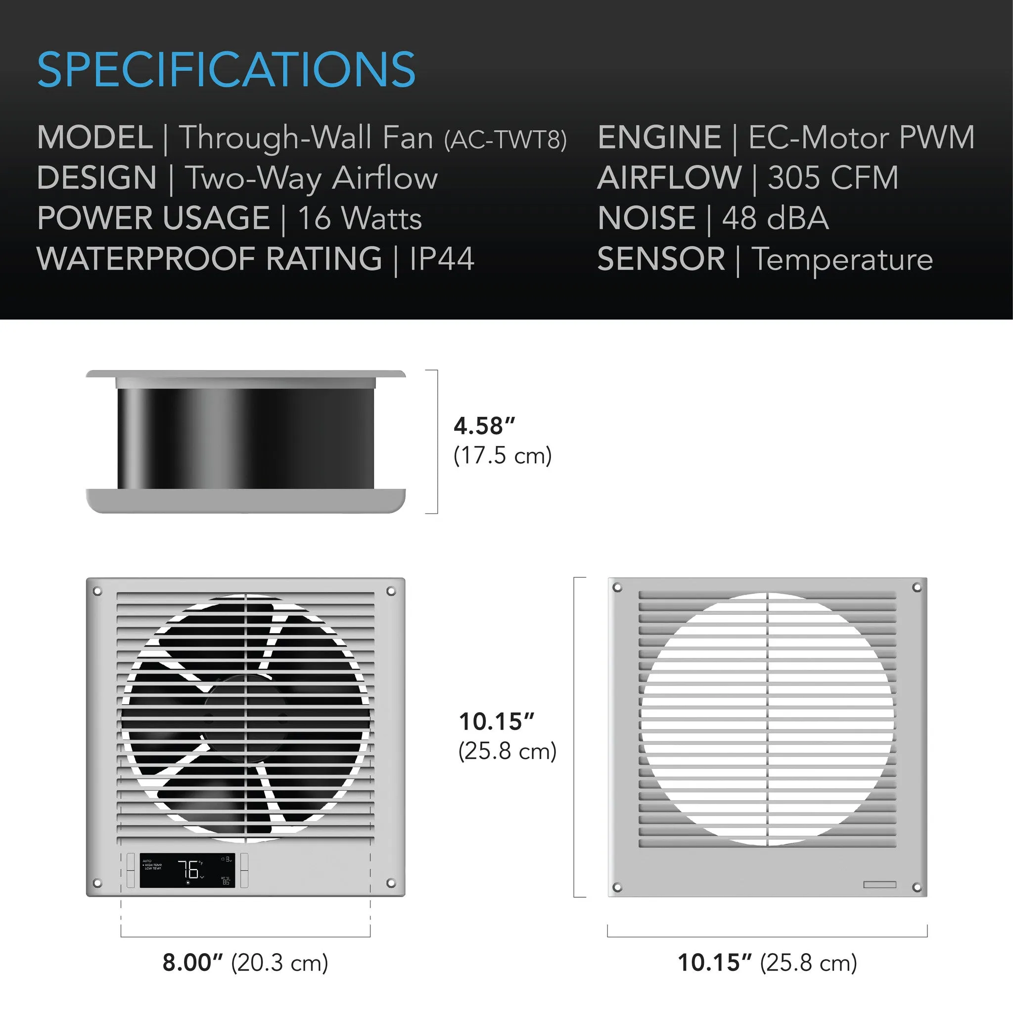 AC Infinity Room to Room Fan, Two-Way Airflow, Temperature Controller, 8-Inch