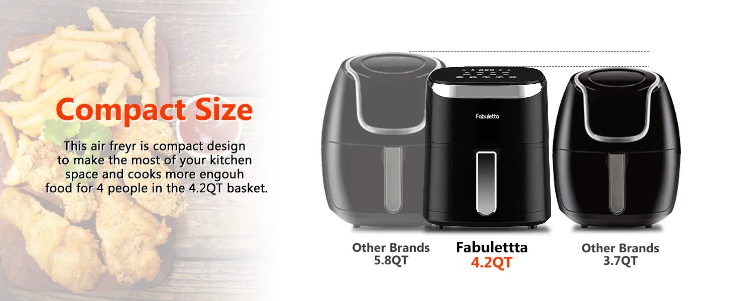 Air Fryer, Fabuletta 4.2QT Air Fryer Oven With 9 Customizable Cooking Programs,Tempered Glass Display, Nonstick Basket