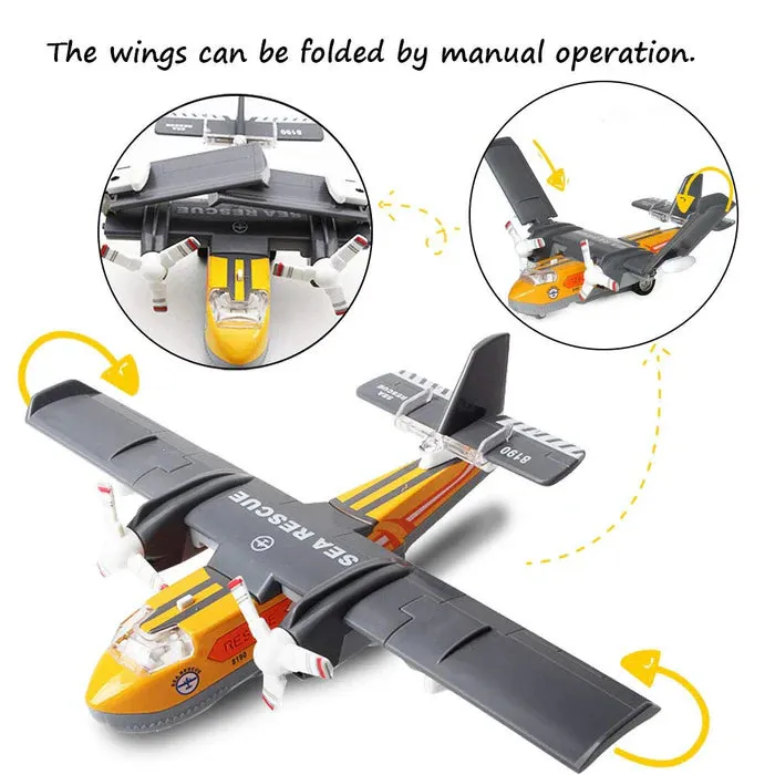 AIRCRAFT TOY DIECAST METAL ALLOY MODEL AIR PLANE MILITARY AIR FORCE SEAPLANE PULLBACK TOYS WITH LIGHTS AND SOUNDS FIGHTER JET FOR KIDS BOY GIRLS CHILDREN [ COLOR AS PER STOCK ]