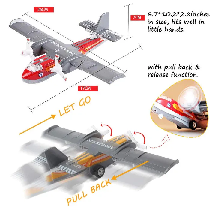 AIRCRAFT TOY DIECAST METAL ALLOY MODEL AIR PLANE MILITARY AIR FORCE SEAPLANE PULLBACK TOYS WITH LIGHTS AND SOUNDS FIGHTER JET FOR KIDS BOY GIRLS CHILDREN [ COLOR AS PER STOCK ]