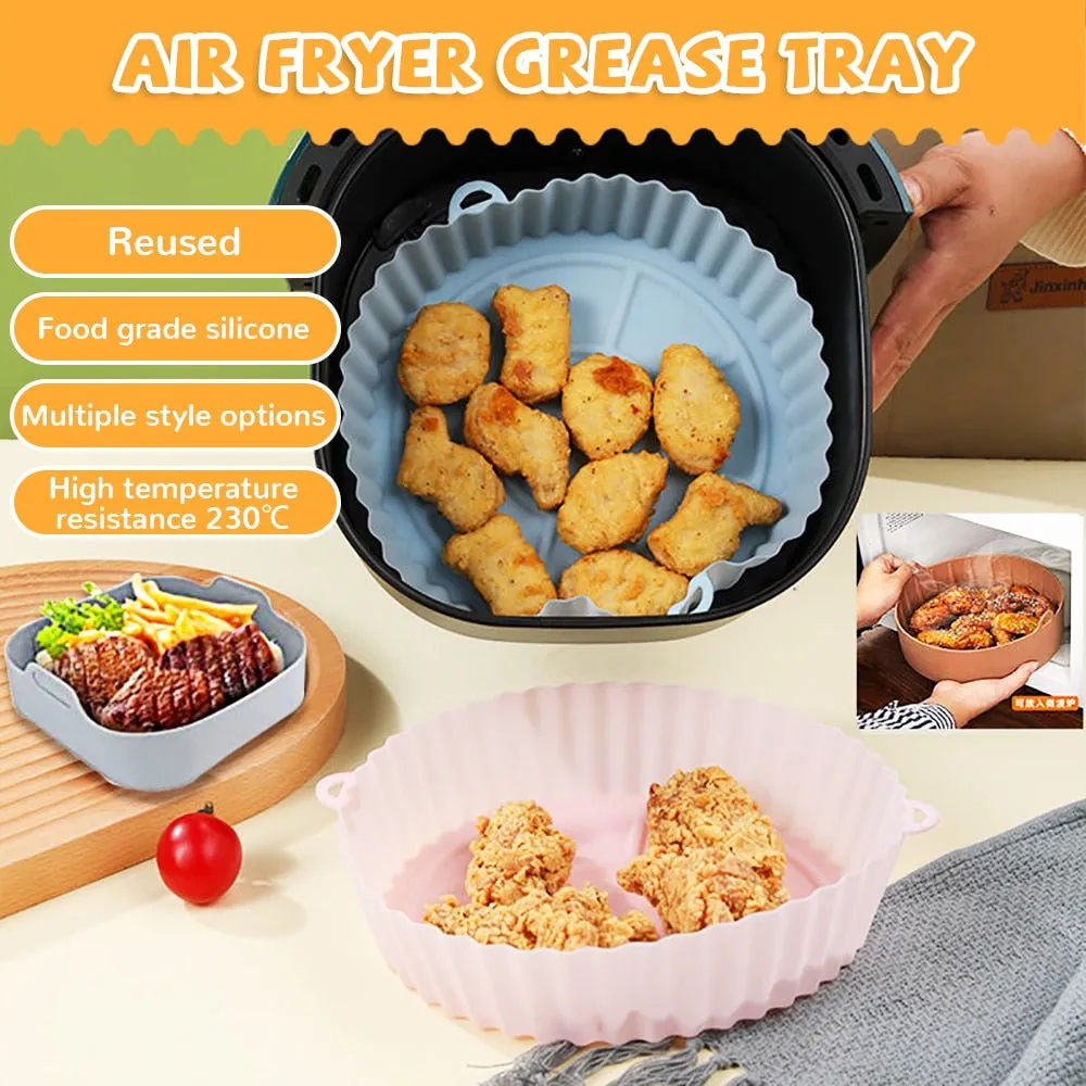 AirFryer Reusable Pot Silicone Easy To Clean Oven For Round Liner Pizza Chicken Plate Grill Nonstick Pan Mat Air Fryer Accessory