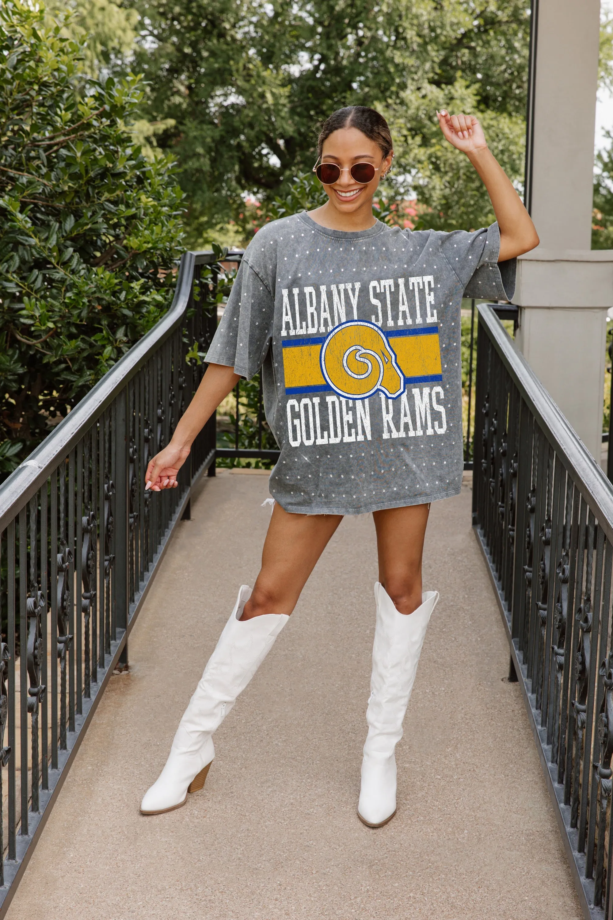 ALBANY STATE GOLDEN RAMS ON THE BALL MINI RHINESTONE SHORT SLEEVE CLASSIC TEE