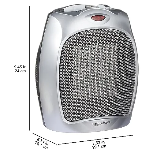 Amazon Basics 1500W Ceramic Personal Heater with Adjustable Thermostat, Silver