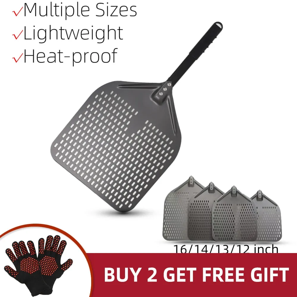 Anygleam Pizza Shovel 25cm X 55cm Dark Grey for Perforated Peel with Metal Handle Oven Turning Baking Accessory