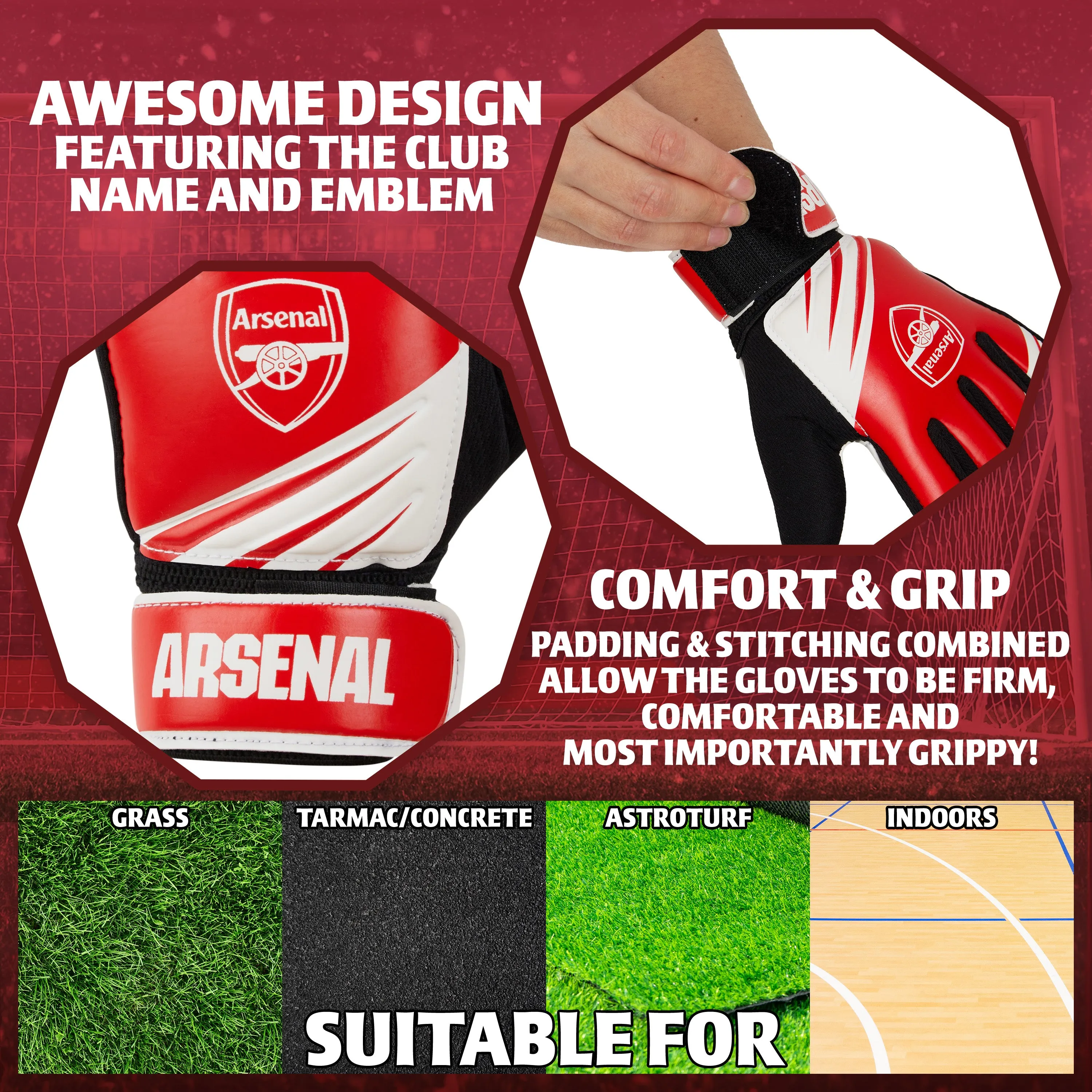 Arsenal F.C. Goalkeeper Gloves for Kids Teenagers - Size 5