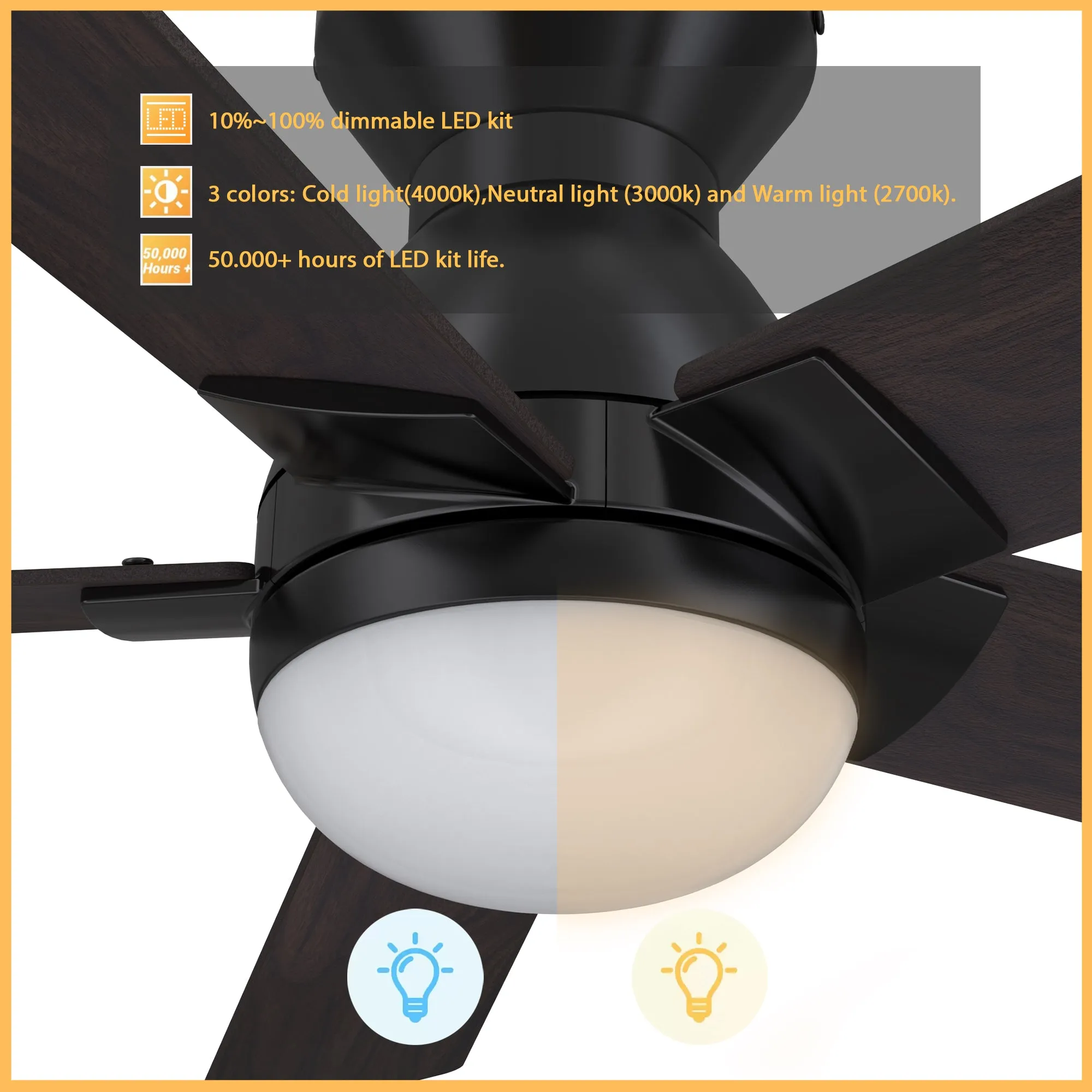 Aspen Low Profile Outdoor/Indoor Smart Ceiling Fan with LED Light 52”