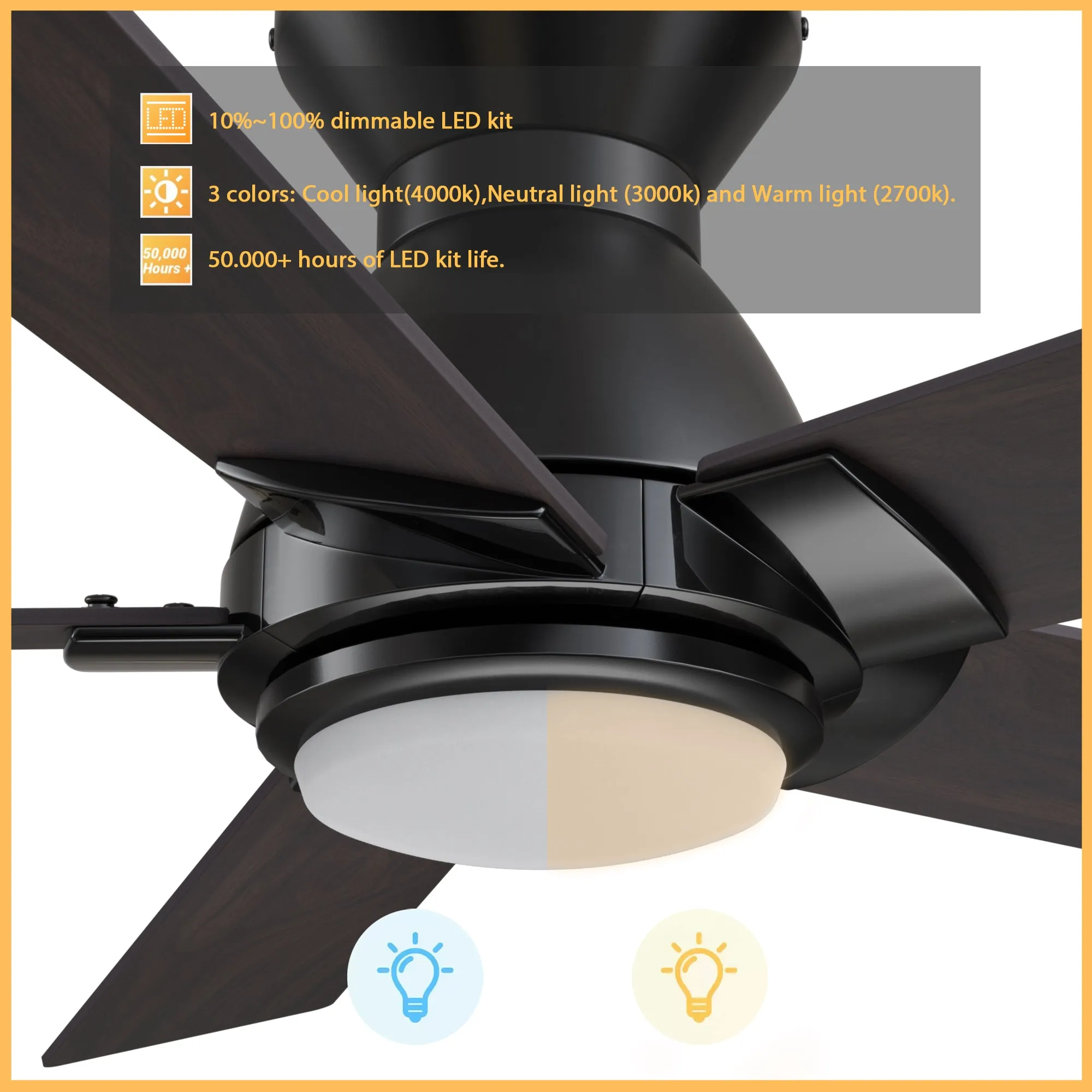 Aspen Low Profile Outdoor/Indoor Smart Ceiling Fan with LED Light 52”